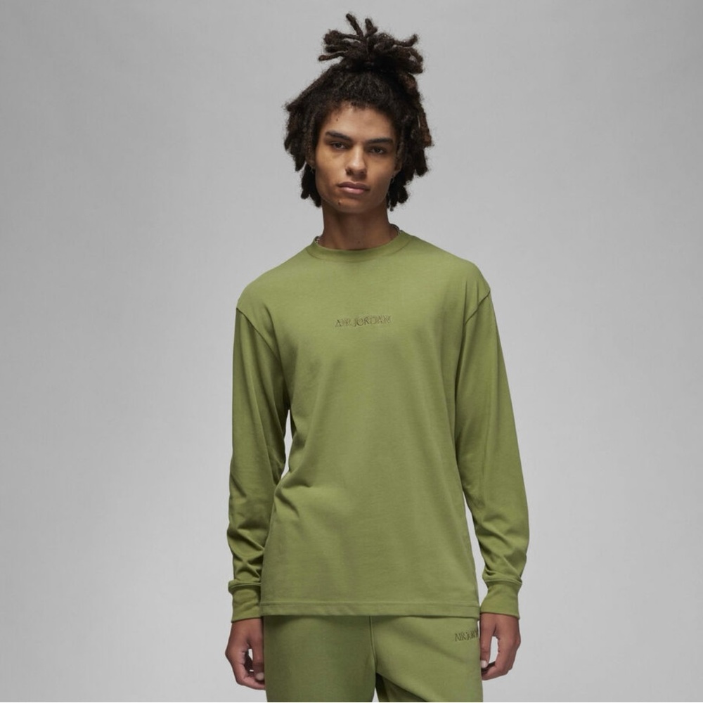 Jordan Wordmark Men's Long-Sleeve T-Shirt Size M Sky J Light Olive FJ0702-340